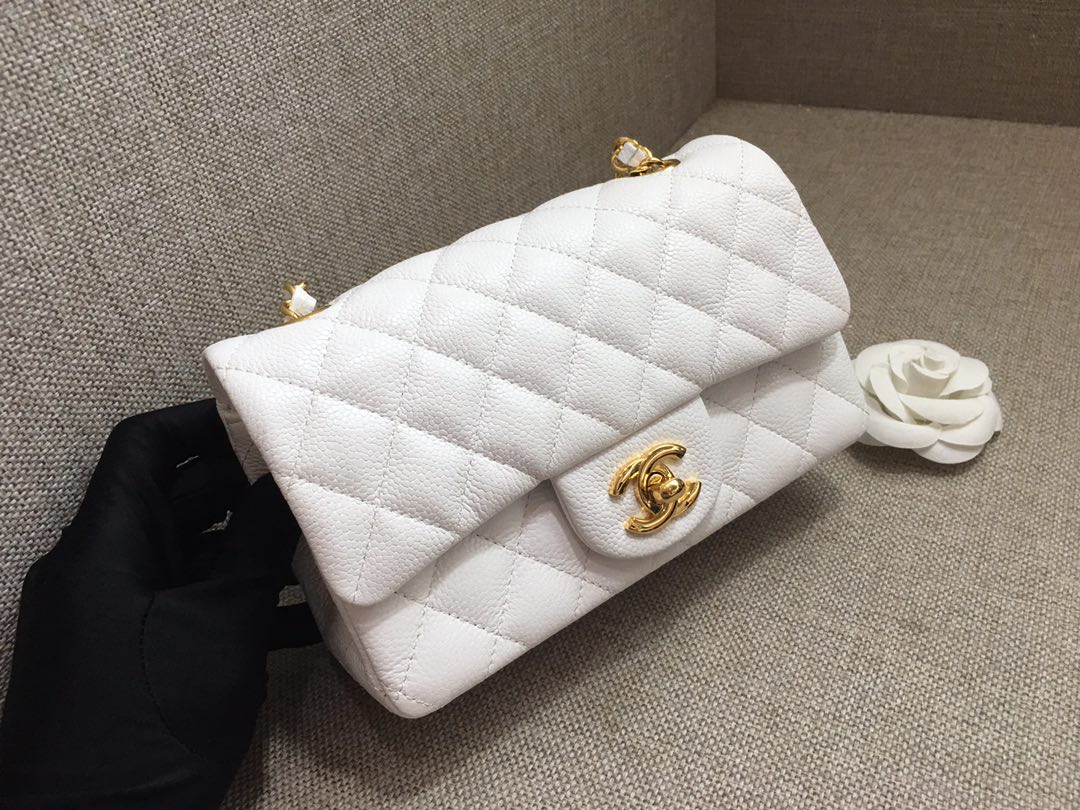 Small Classic Flap Caviar Bag A01116 White/Gold